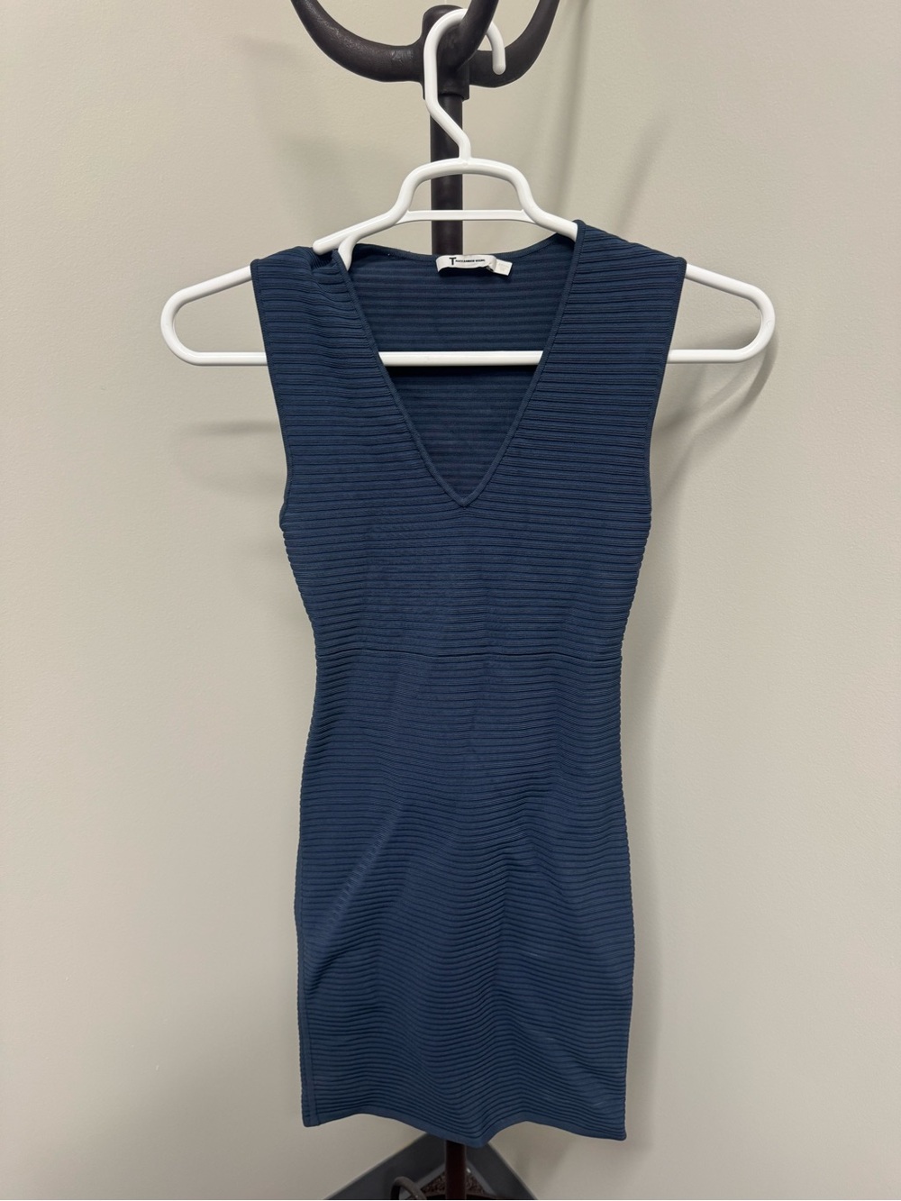 Alexander Wang Navy Ribbed V-Neck Midi Dress